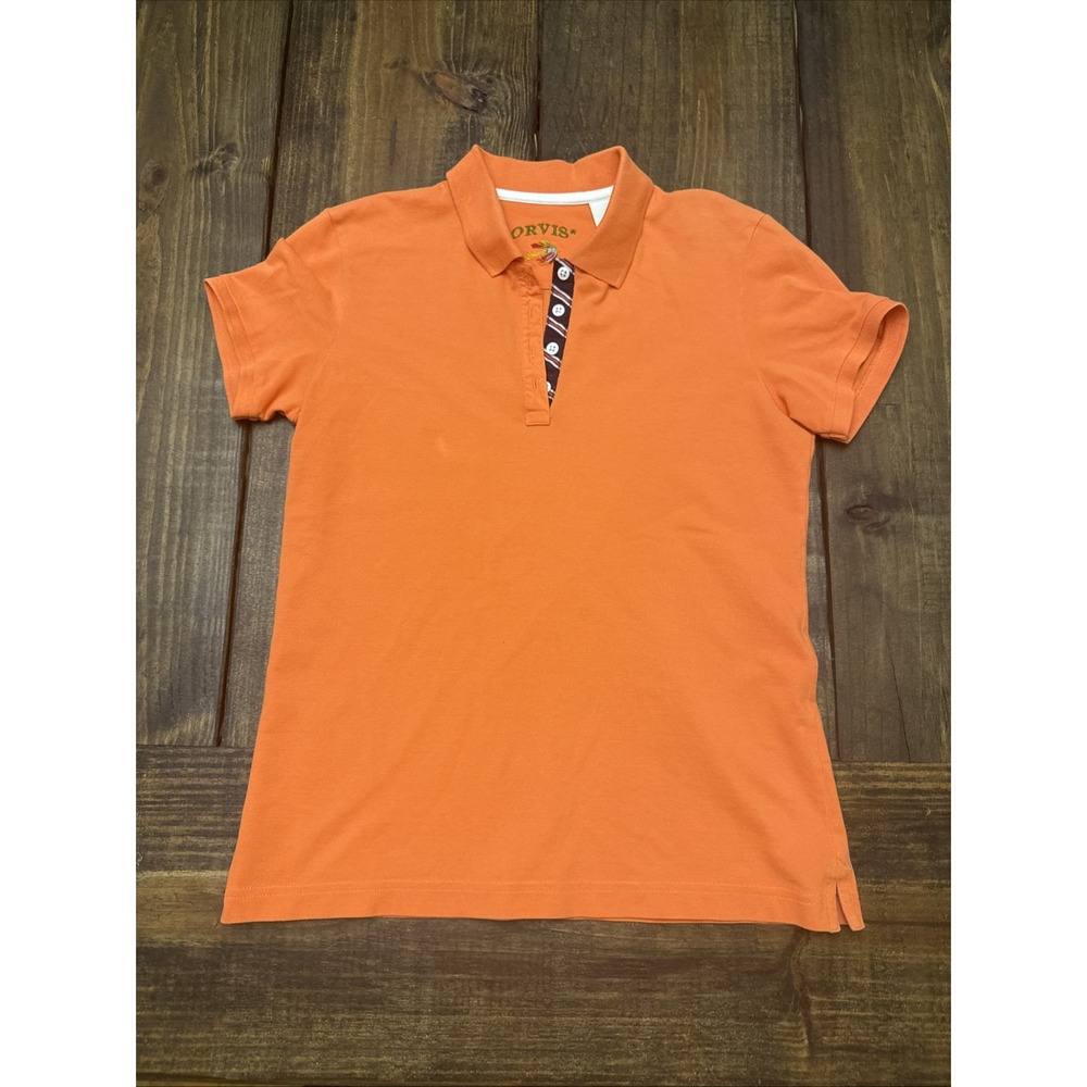 Women's XS Orange Orvis Polo Shirt, Short Sleeve, Pima Cotton